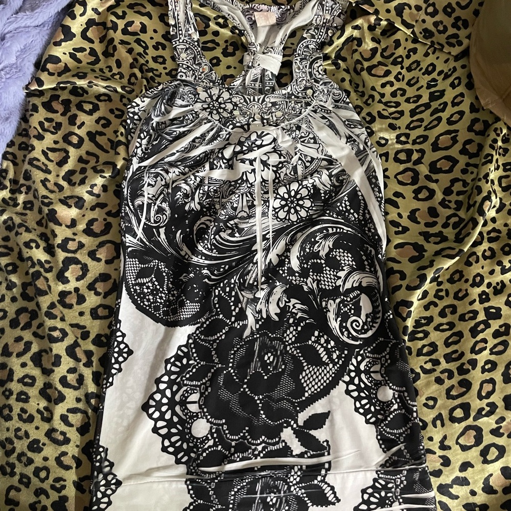 Xhilaration White Tank Dress with Black Paisley Print